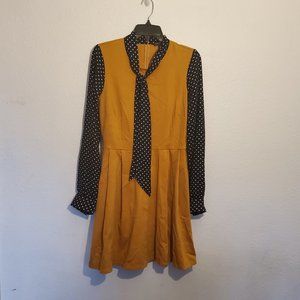 Smak Parlour Mustard and Navy Retro dress